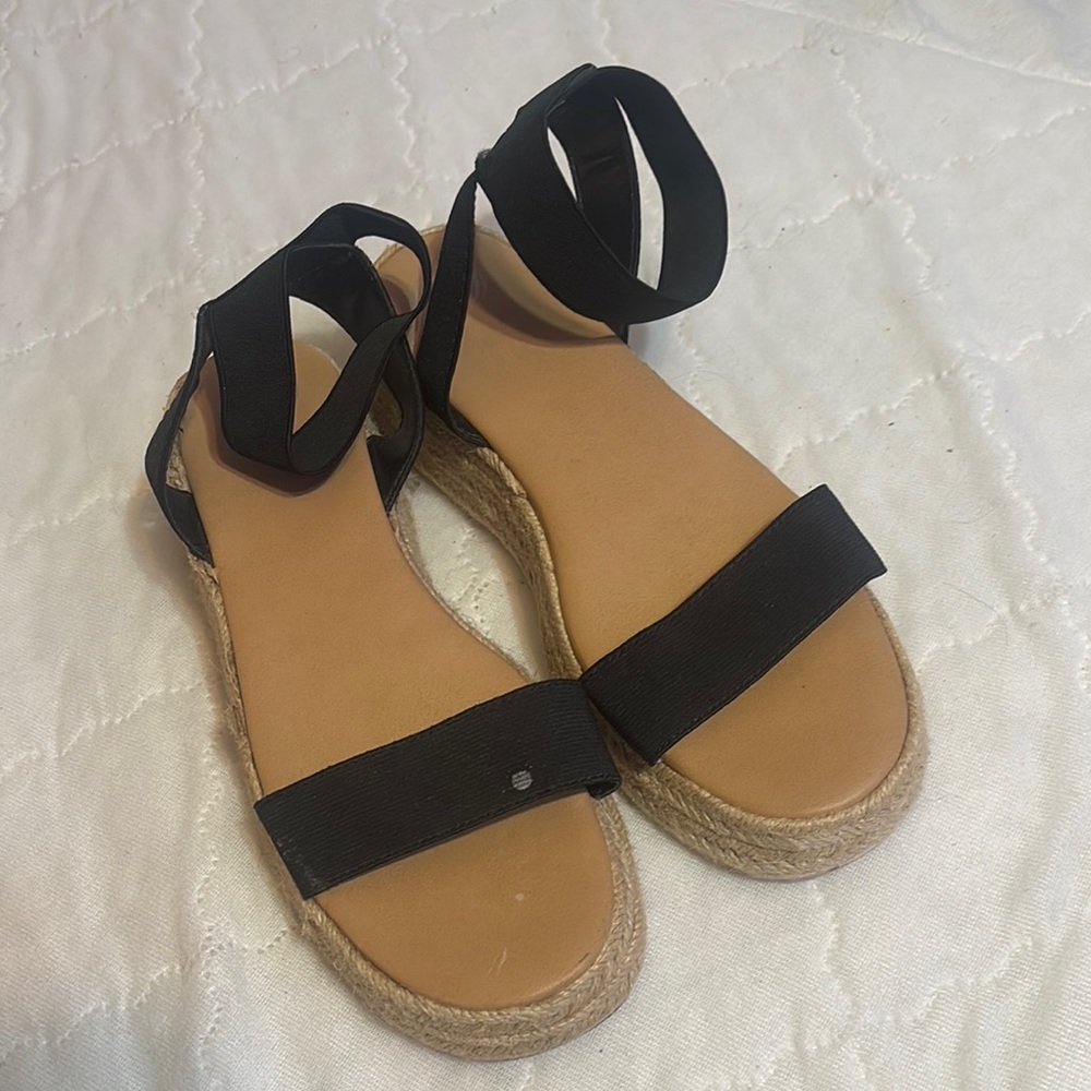 Wonder Nation Black and Tan Espadrilles with Ankle Strap